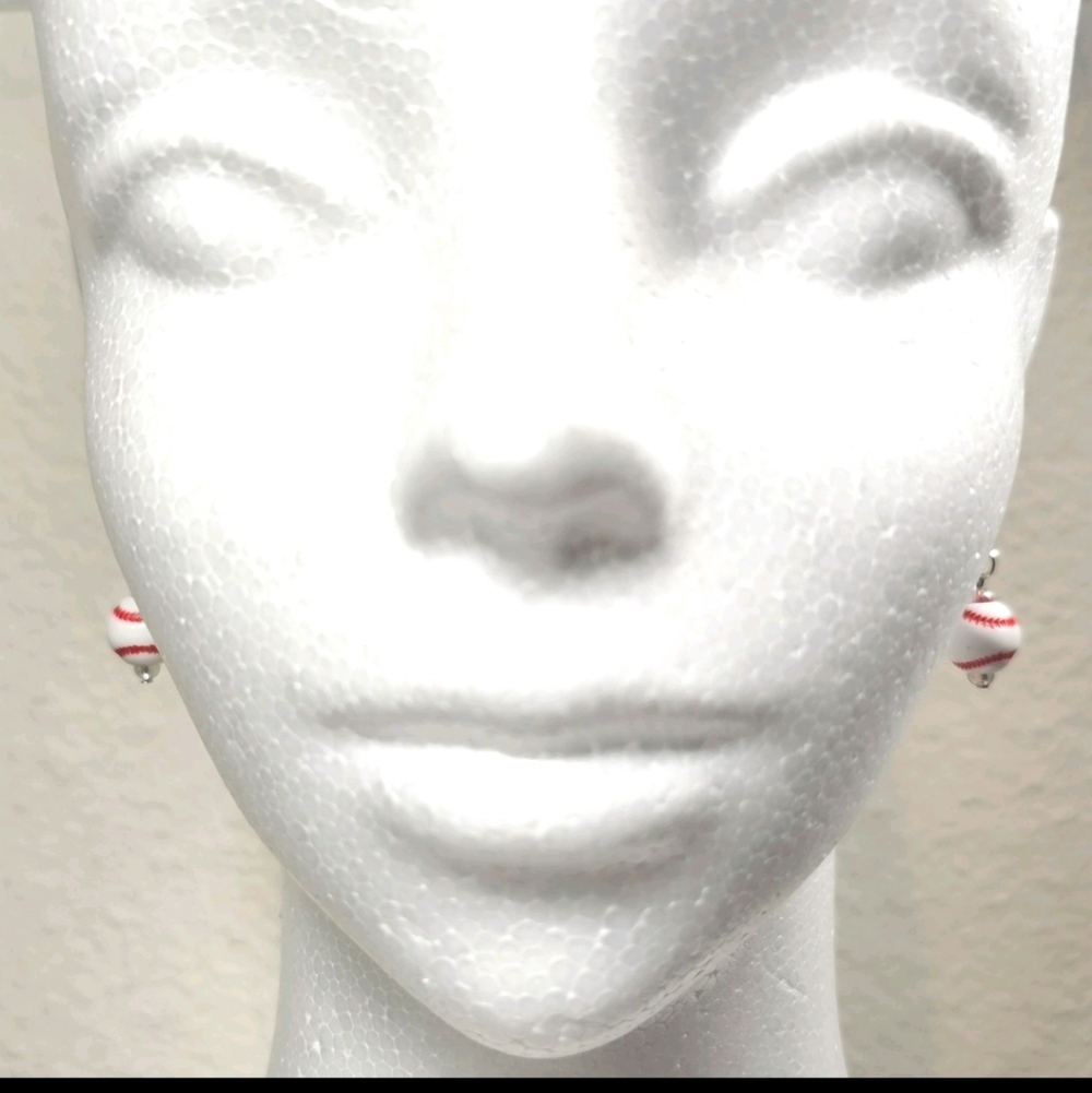 Baseball Acrylic Bead Sporty Fasion Dangling Drop Earrings - Picture 2 of 7